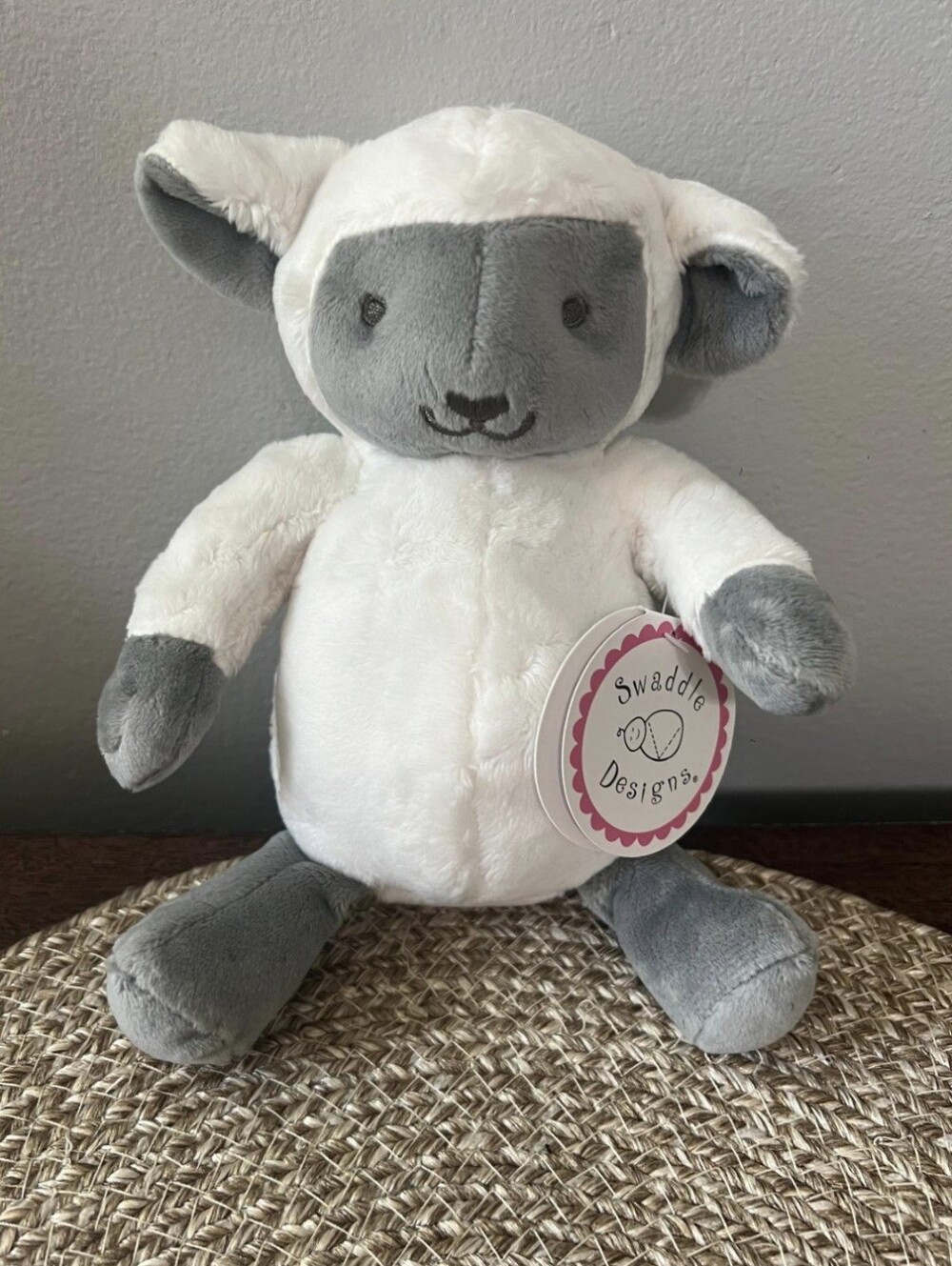 Small Animal Plush Toy .Little Lamb.Swaddle Designs Little Lamb. White and Gray.